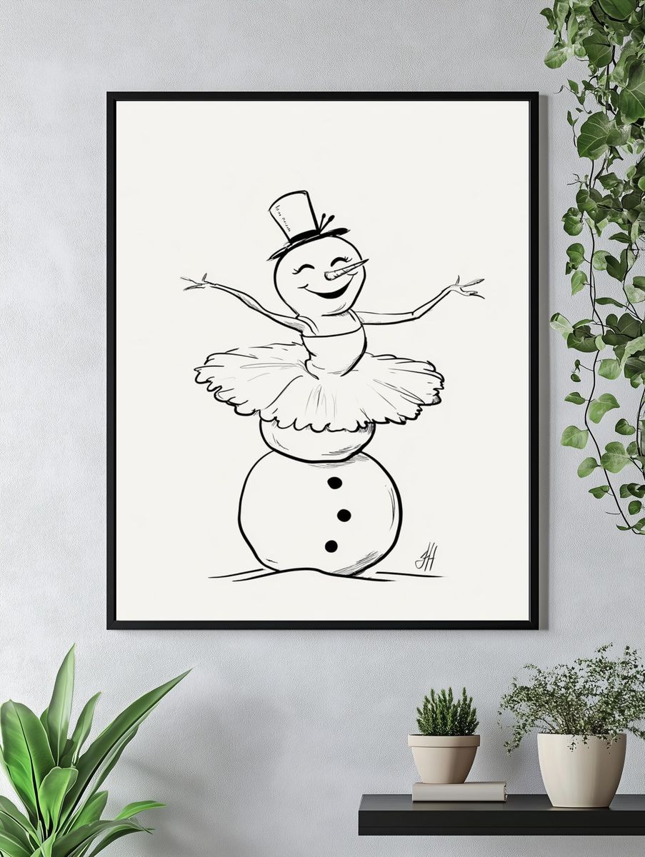 Snowman Ballerina Illustration Poster. — room view 4