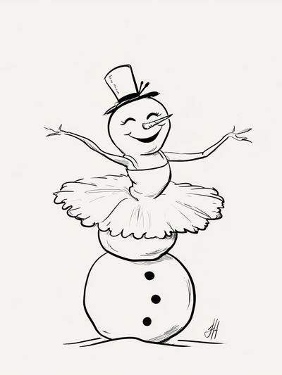 Snowman Ballerina Illustration Poster.