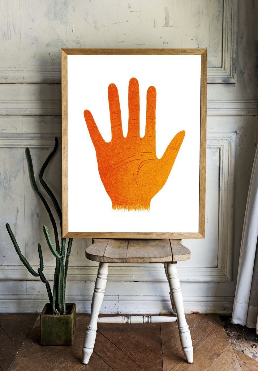 Orange Hand Silhouette Illustration Poster. room preview