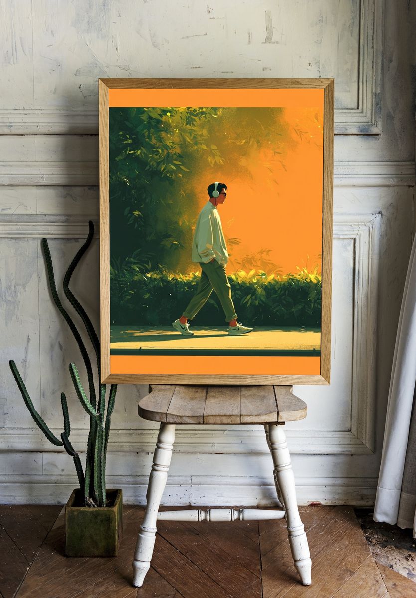 Headphone Walk Illustration Poster. room preview