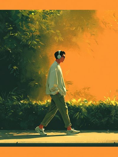Headphone Walk Illustration Poster. poster print