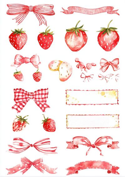 Strawberry Ribbon Watercolor Print. poster print
