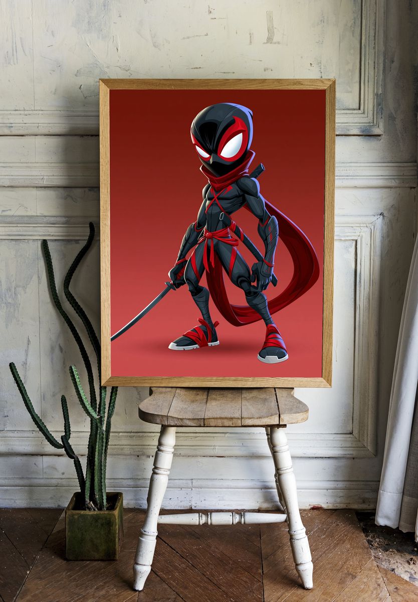 Masked Ninja Hero Illustration Poster. — room view 1