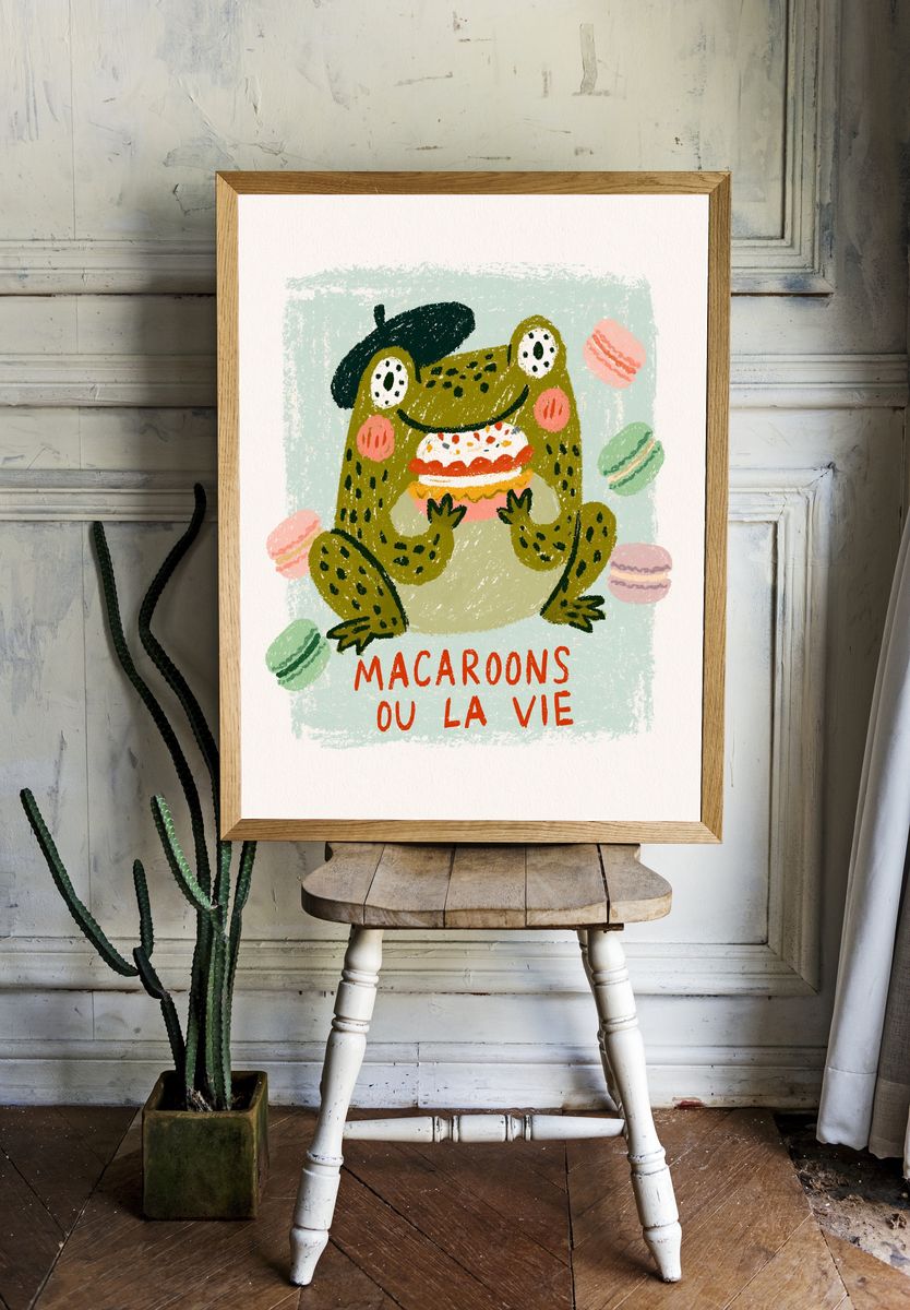 Macaroons Frog Typography Poster. room preview