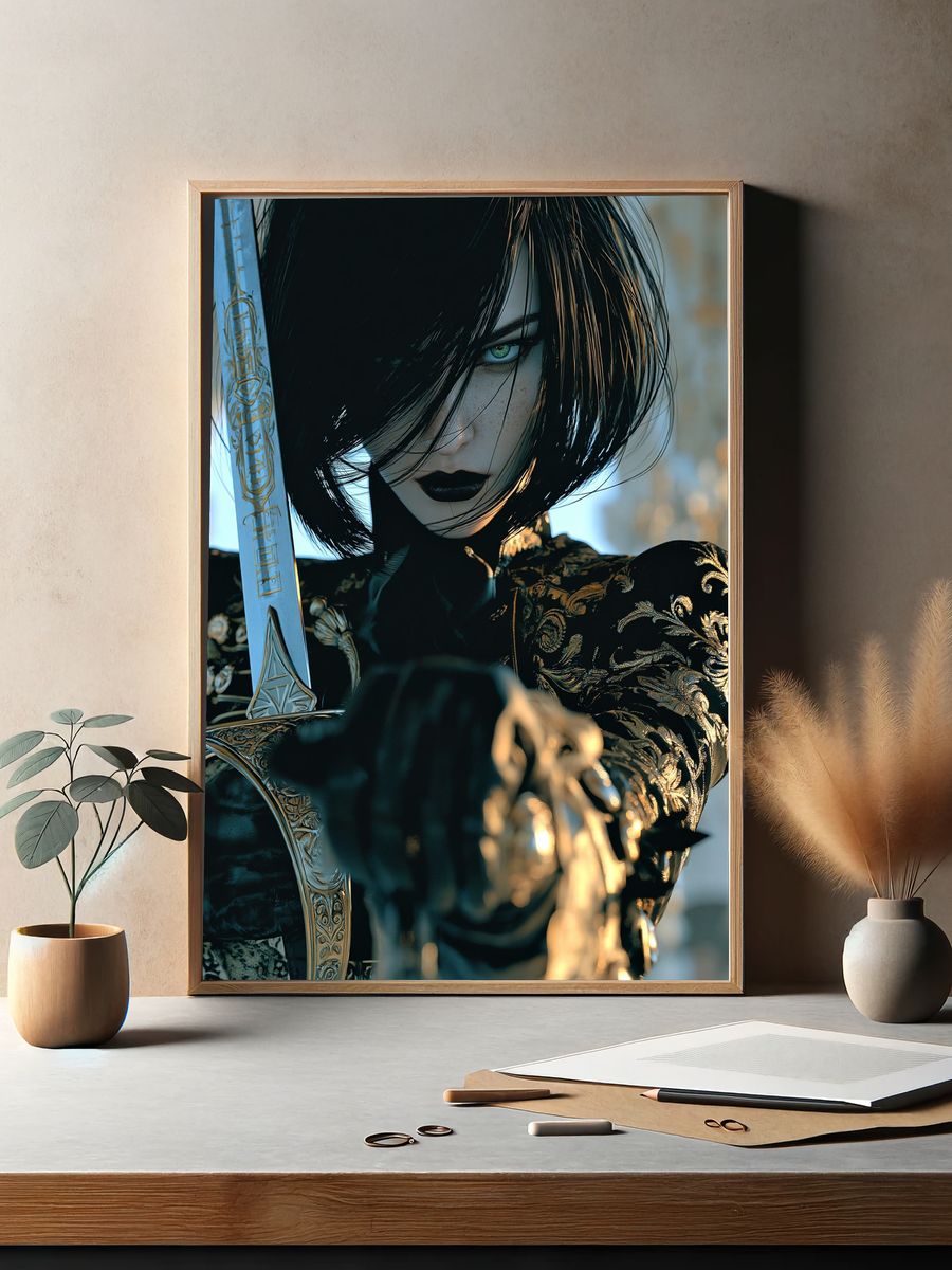 Dark Fantasy Warrior Portrait Poster. — room view 2
