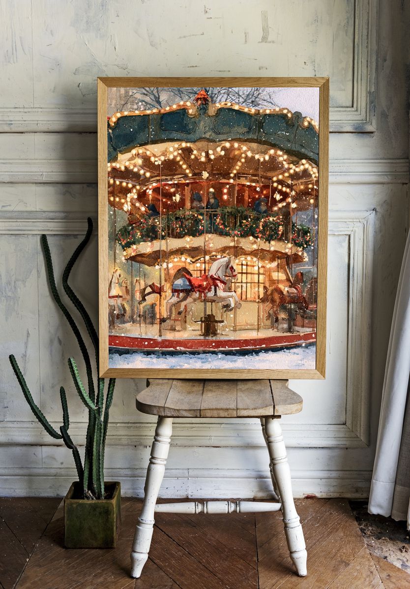Winter Carousel Watercolor Poster. — room view 1