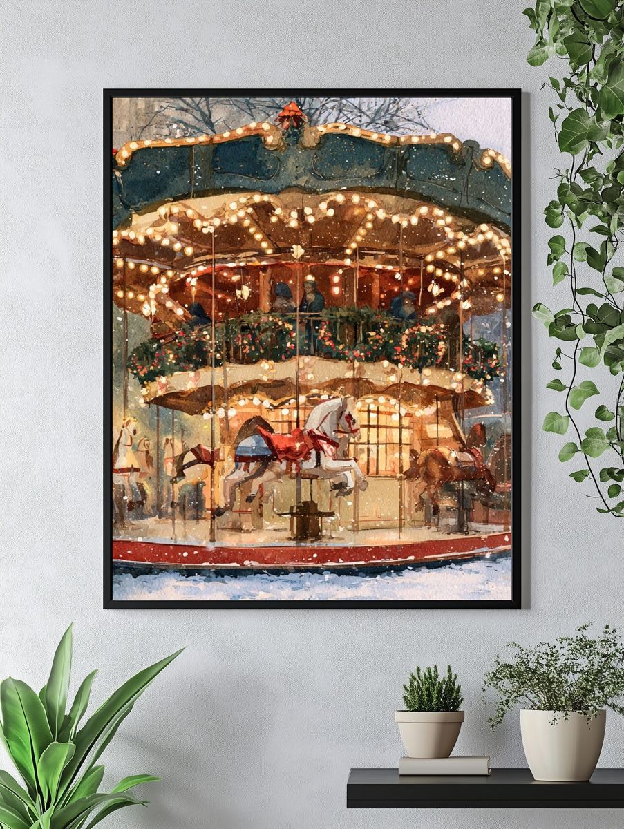 Winter Carousel Watercolor Poster. — room view 4