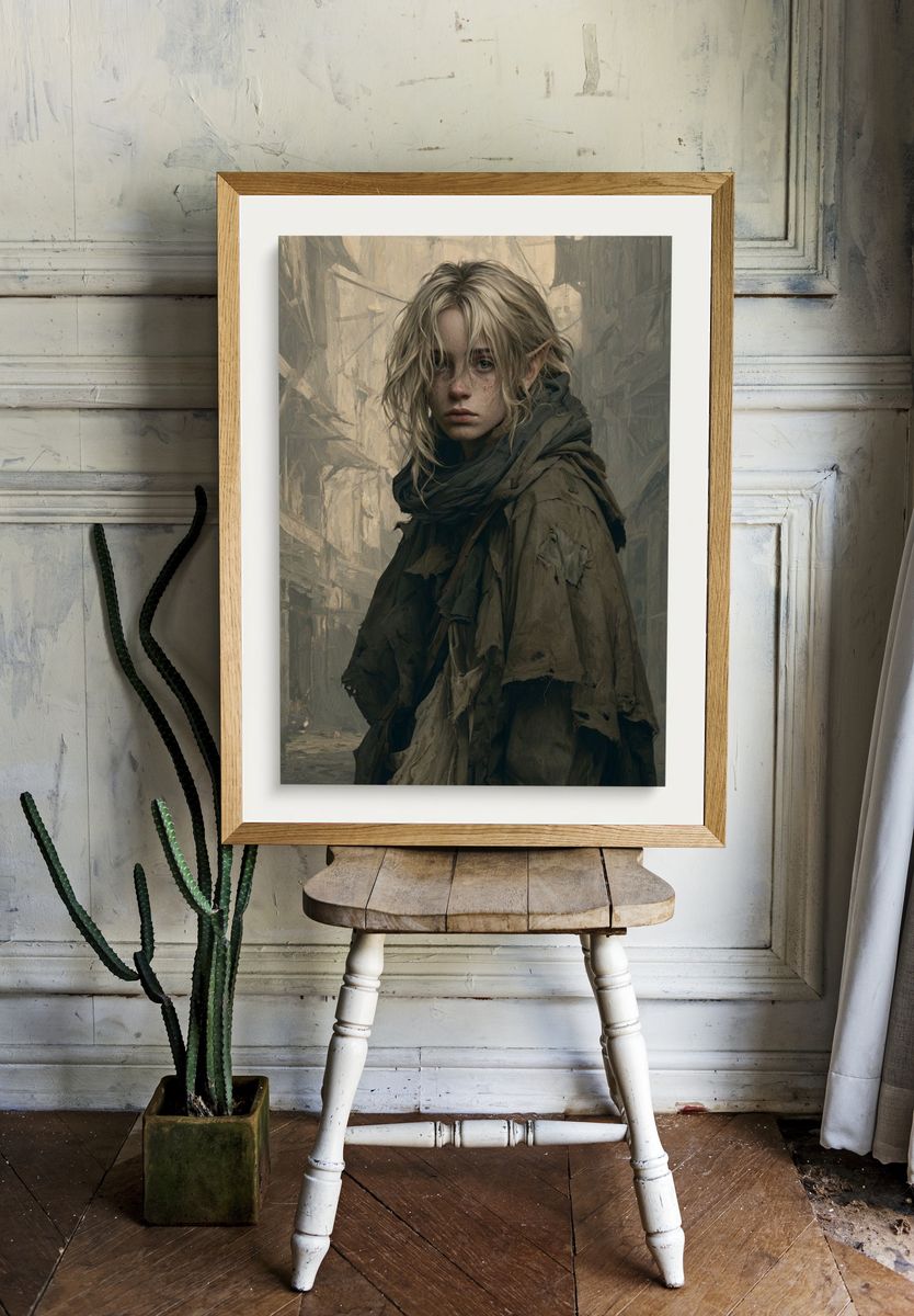 Elven Wanderer Fantasy Portrait Print. room preview