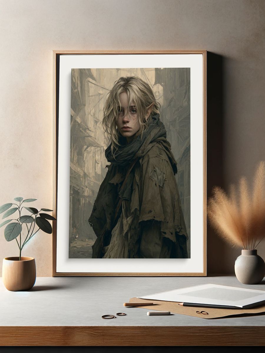 Elven Wanderer Fantasy Portrait Print. — room view 2