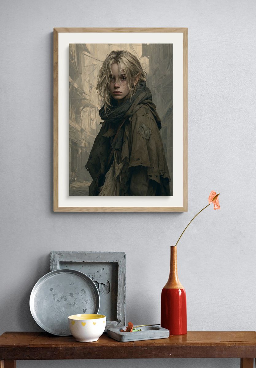 Elven Wanderer Fantasy Portrait Print. — room view 3
