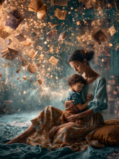 Dreamy Mother and Child Illustration Poster. poster