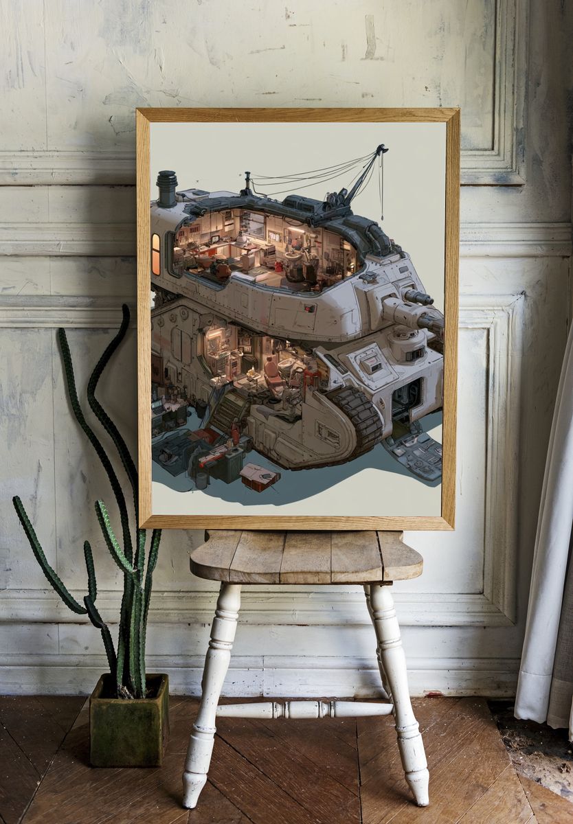 Armored Workshop Tank Illustration Poster. — room view 1