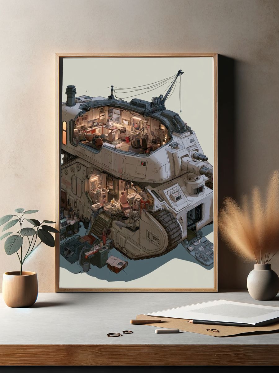 Armored Workshop Tank Illustration Poster. — room view 2
