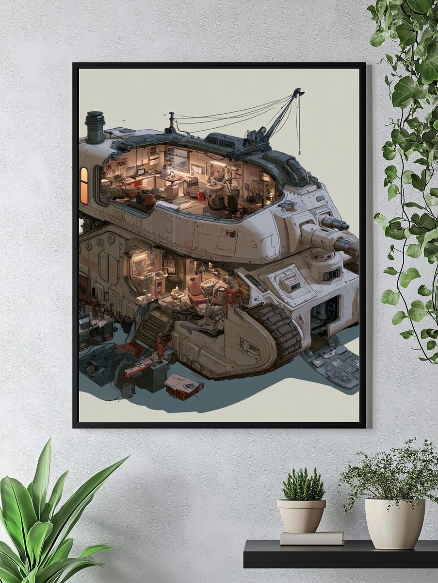 Armored Workshop Tank Illustration Poster. — room view 4