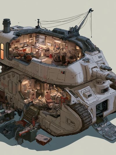 Armored Workshop Tank Illustration Poster.