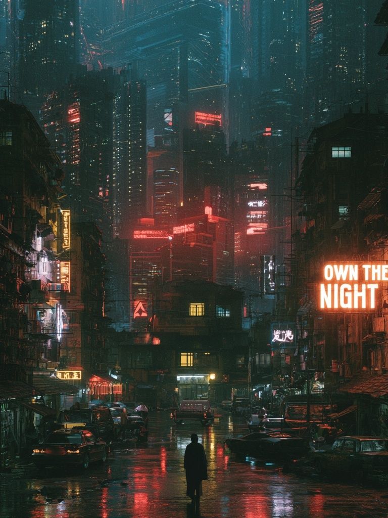 Neon City Nightscape Poster. poster detail