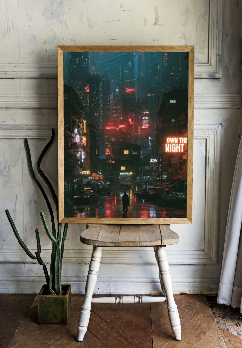 Neon City Nightscape Poster. — room view 1