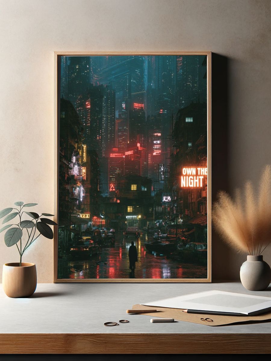 Neon City Nightscape Poster. — room view 2