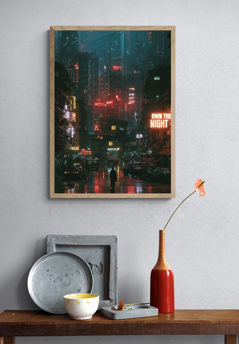 Neon City Nightscape Poster. — room view 3