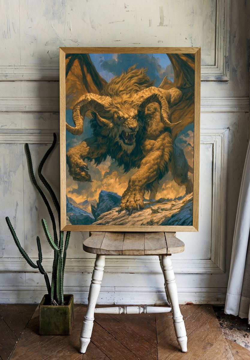 Rampaging Lion Dragon Illustration Poster. — room view 1