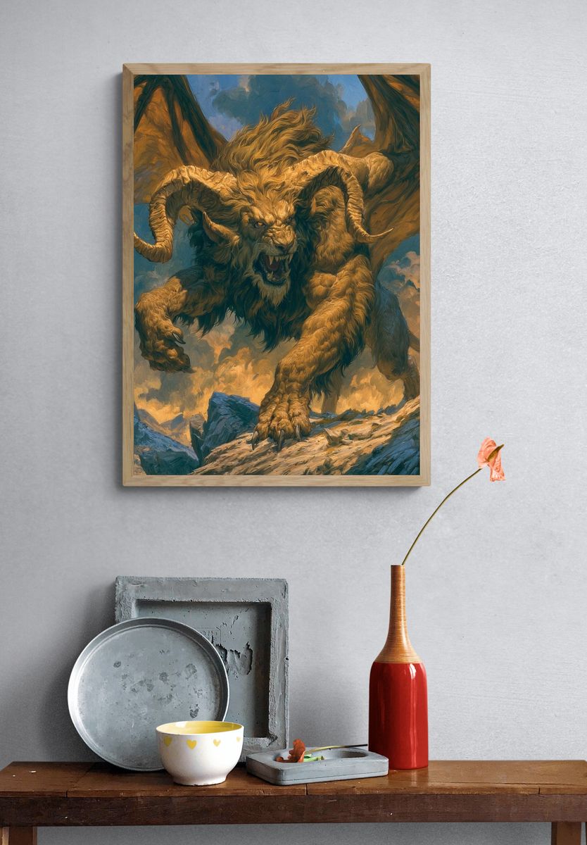 Rampaging Lion Dragon Illustration Poster. — room view 3