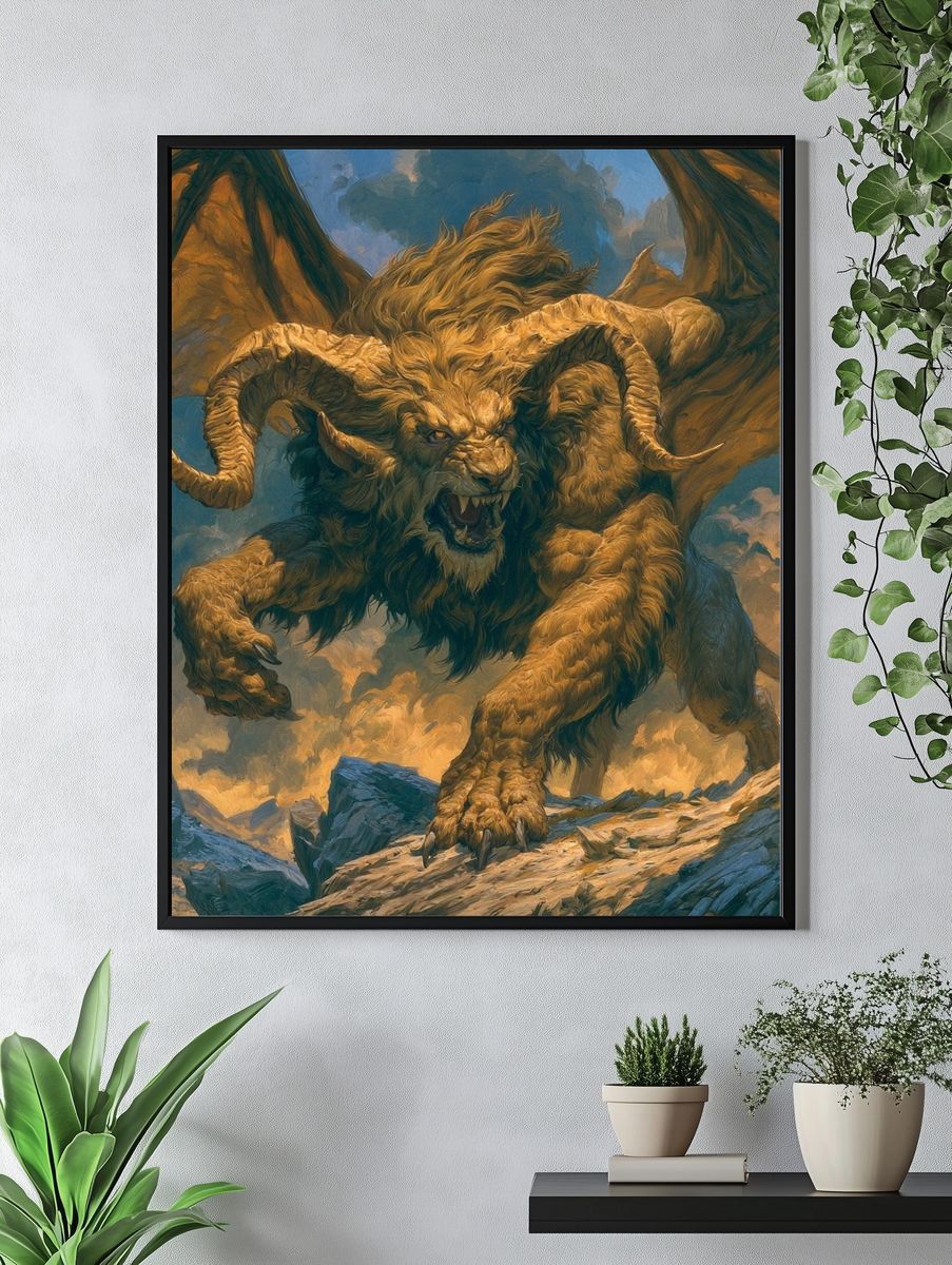 Rampaging Lion Dragon Illustration Poster. — room view 4