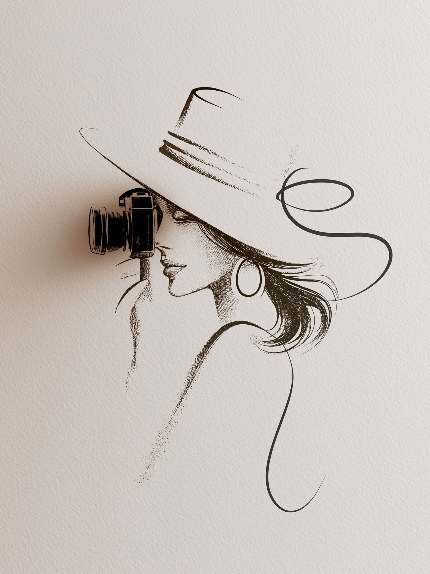 Elegant Woman with Camera Print. poster — illustration art
