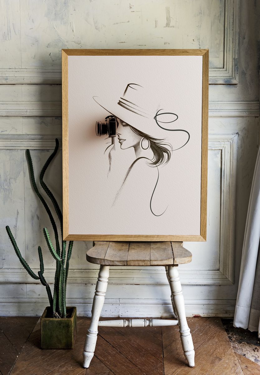 Elegant Woman with Camera Print. — room view 1