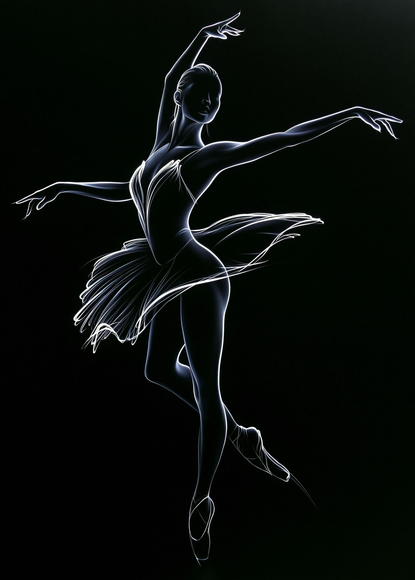 Neon Ballerina Line Art Print. poster — illustration art