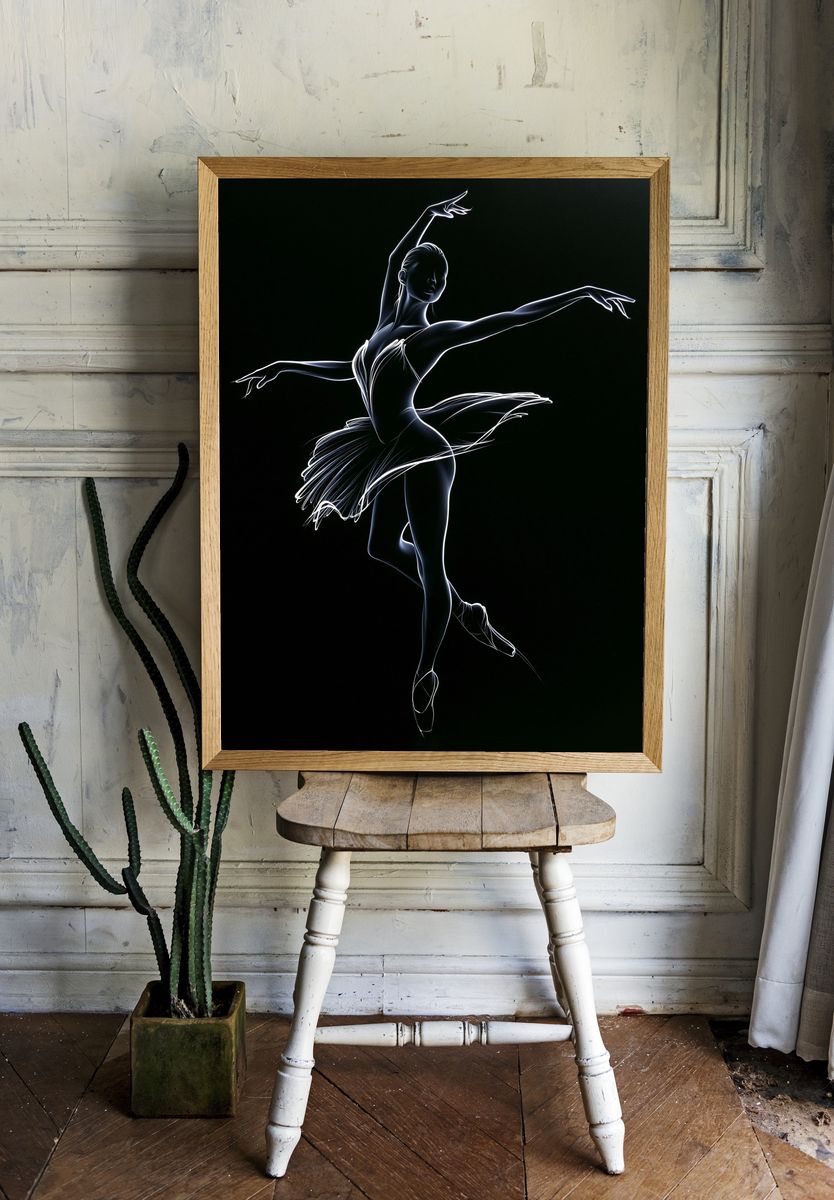 Neon Ballerina Line Art Print. — room view 1