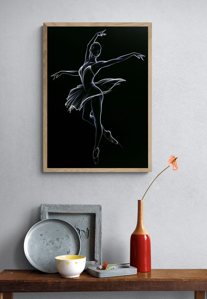 Neon Ballerina Line Art Print. — room view 3