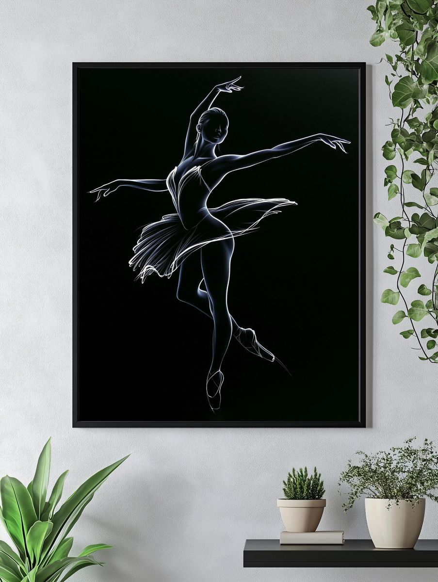 Neon Ballerina Line Art Print. — room view 4