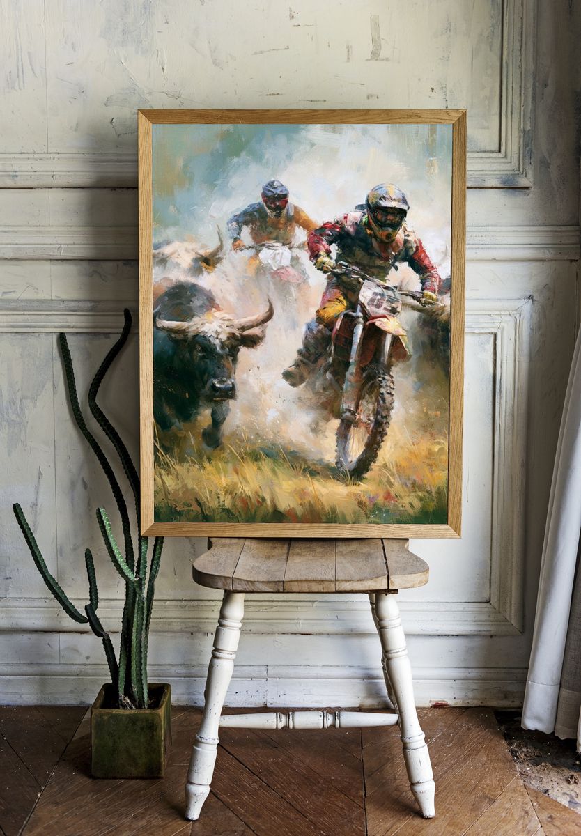 Bull Racing Action Poster. room preview