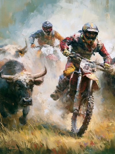 Bull Racing Action Poster. poster