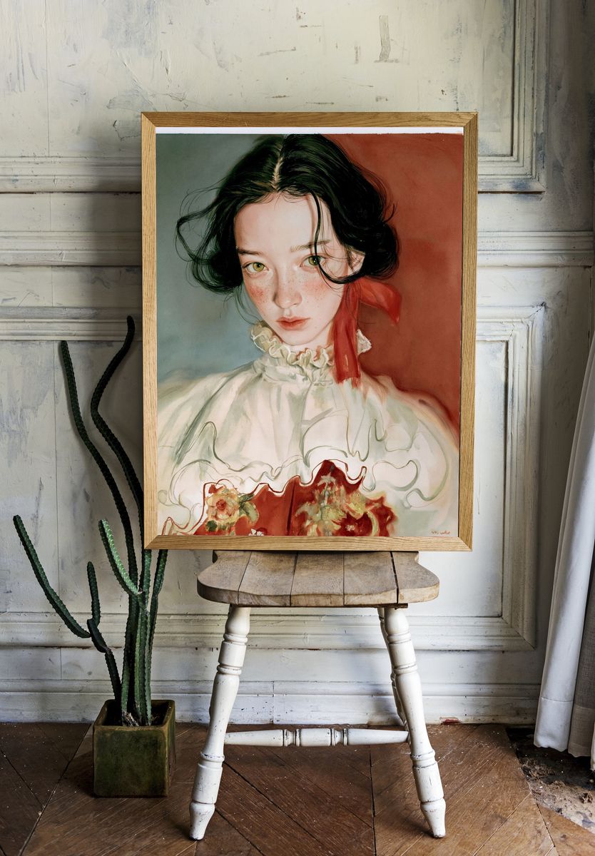 Dreamy Portrait Watercolor Print. — room view 1