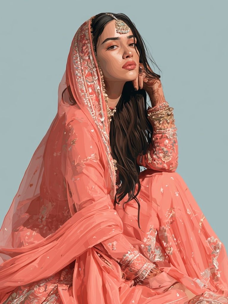 Elegant South Asian Portrait Print. poster — illustration art