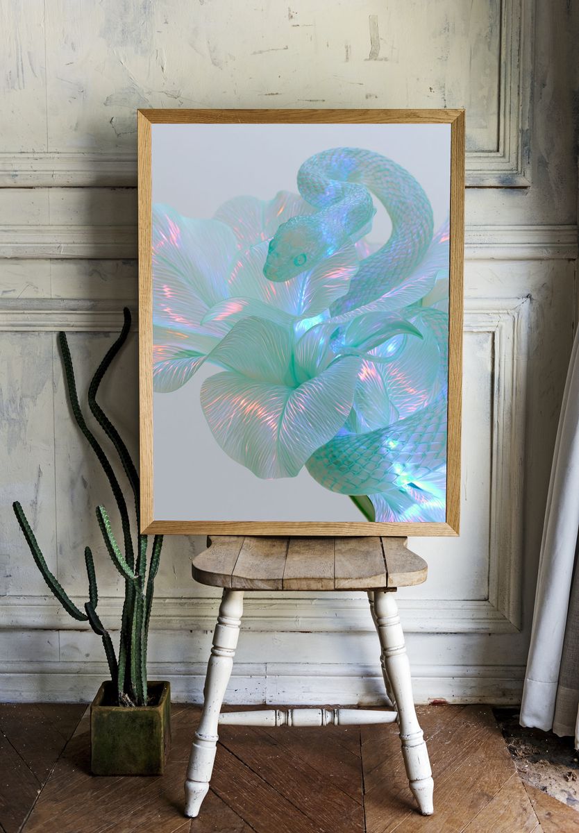Iridescent Snake Floral Abstract Print. room preview