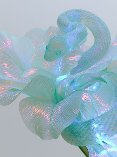 Iridescent Snake Floral Abstract Print. poster