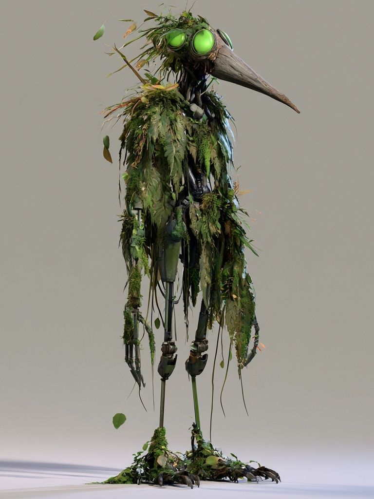 Leaf-Covered Bird Robot Poster. poster detail