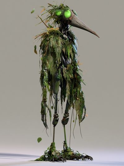 Leaf-Covered Bird Robot Poster. poster