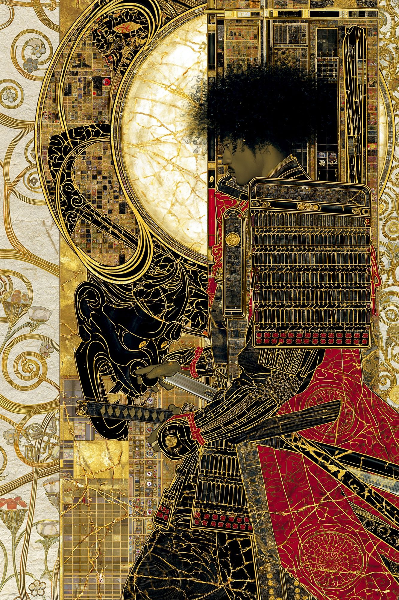 Golden Samurai Portrait Print. poster — illustration art