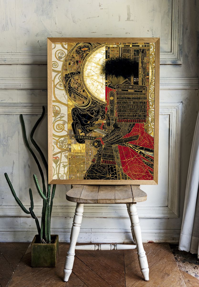 Golden Samurai Portrait Print. — room view 1