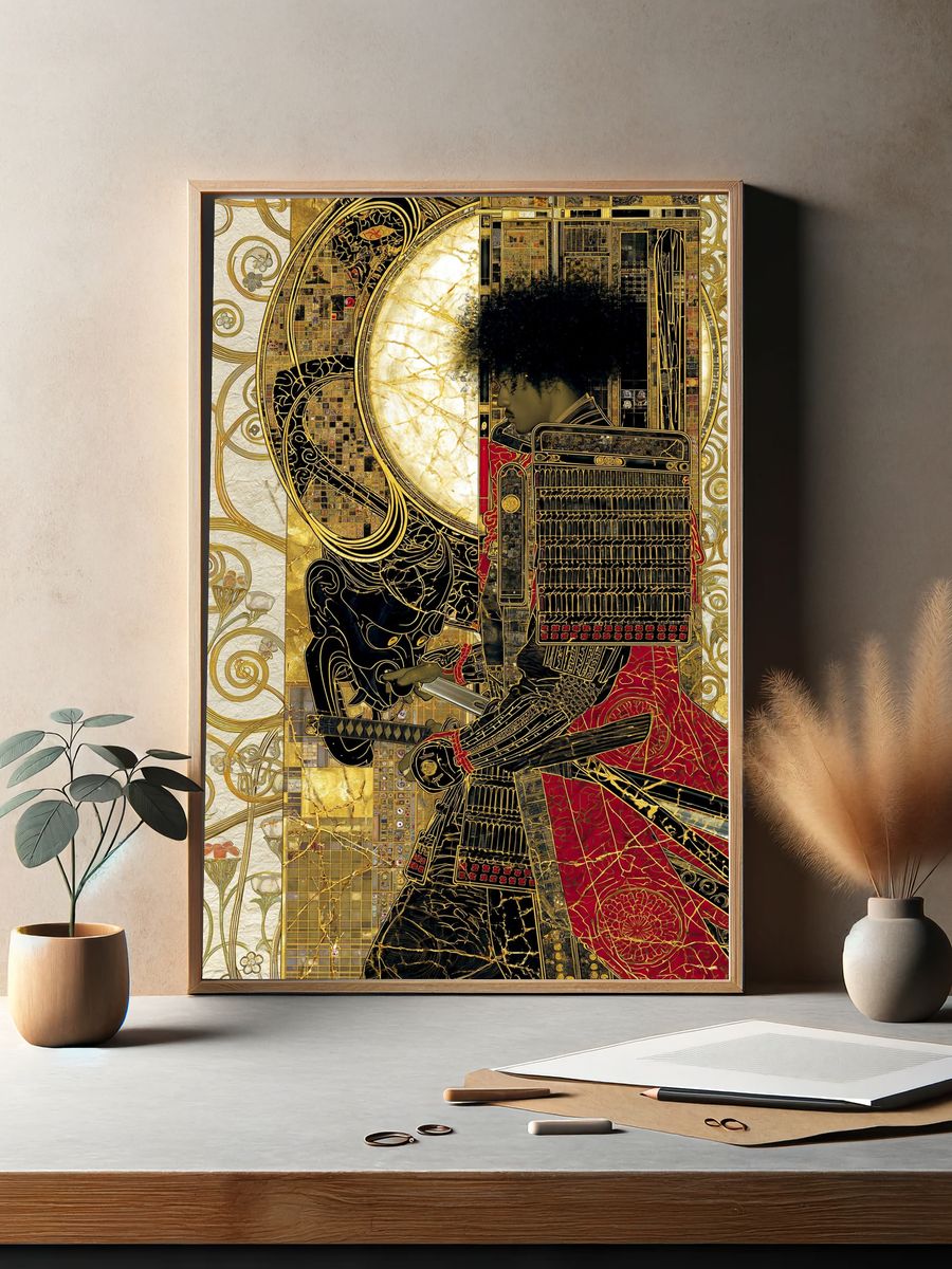 Golden Samurai Portrait Print. — room view 2