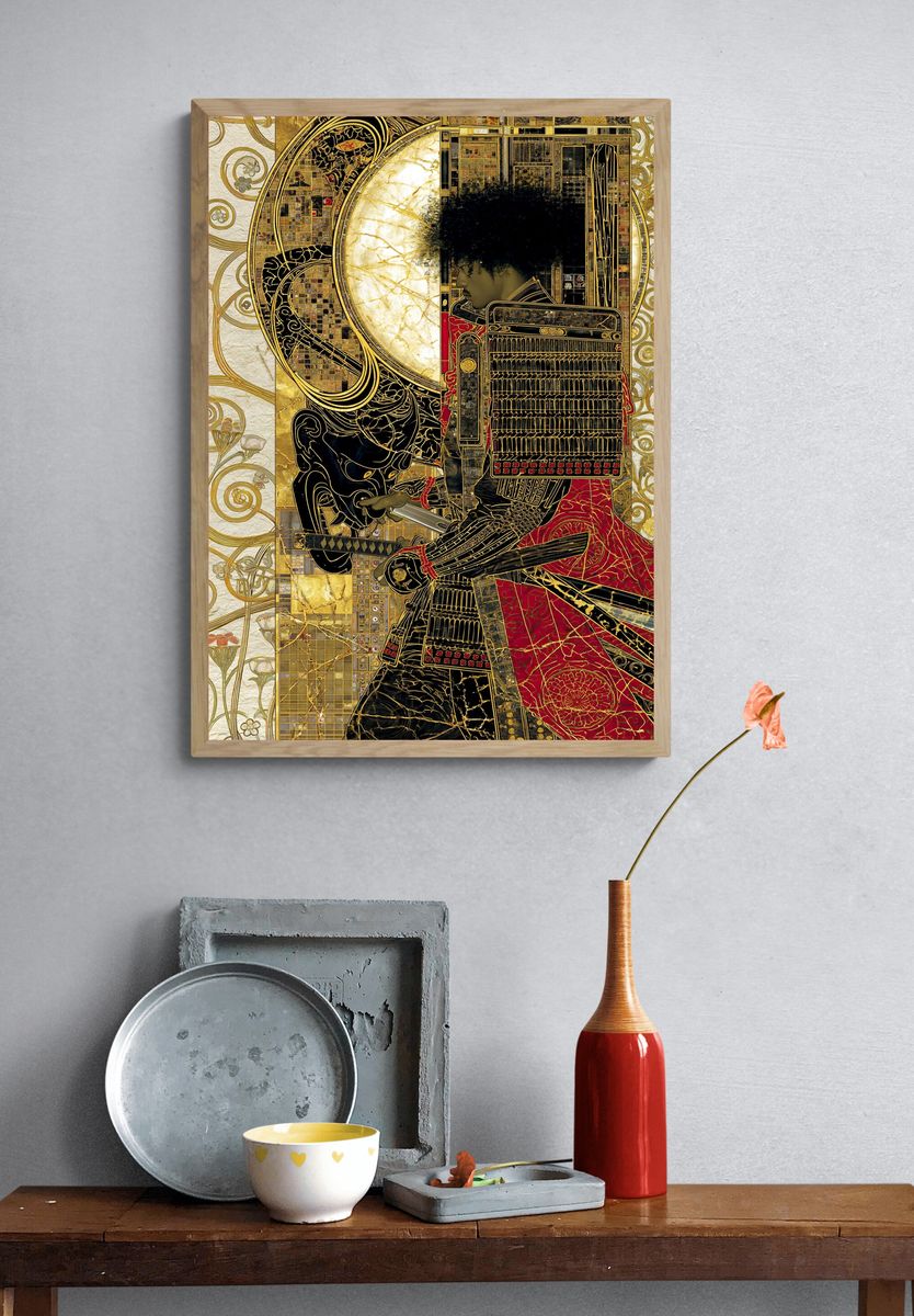 Golden Samurai Portrait Print. — room view 3