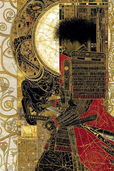 Golden Samurai Portrait Print. poster print