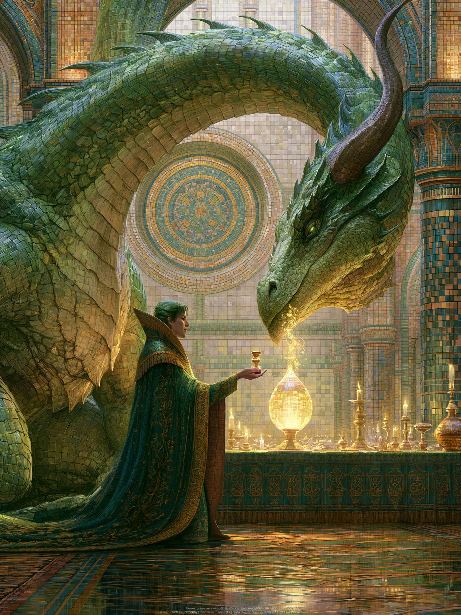 Dragon Temple Ritual Illustration Poster. poster detail