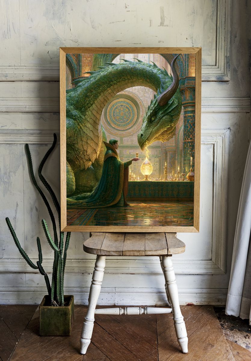 Dragon Temple Ritual Illustration Poster. room preview