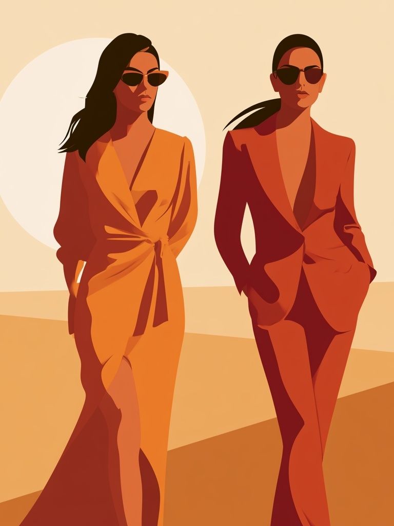Sunlit Fashion Duo Illustration Poster. poster — illustration art
