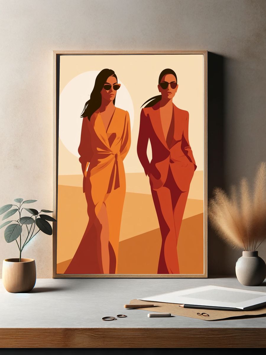 Sunlit Fashion Duo Illustration Poster. — room view 2