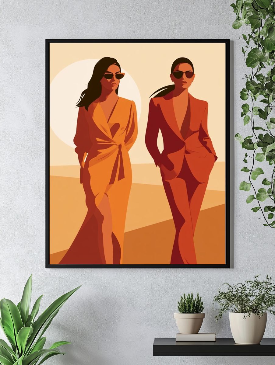 Sunlit Fashion Duo Illustration Poster. — room view 4